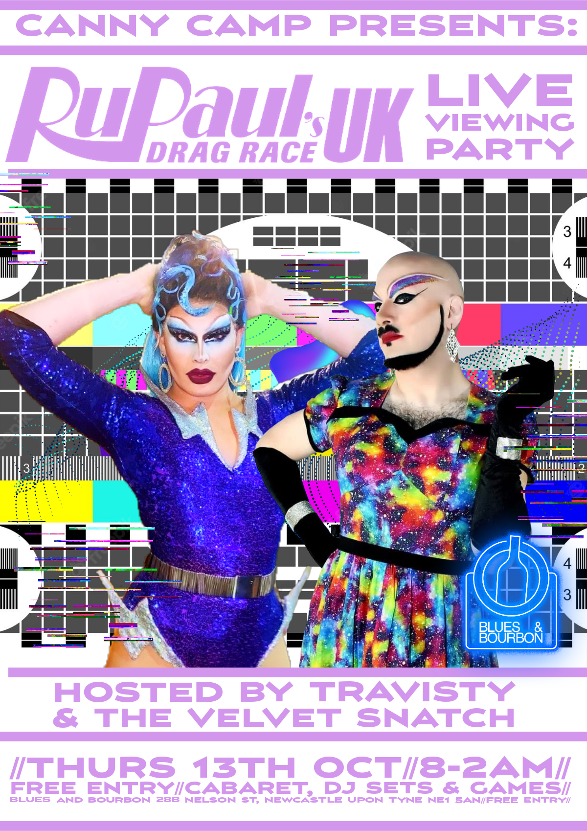 Poster for RPDR UK Viewing party at Blues & Bourbon
